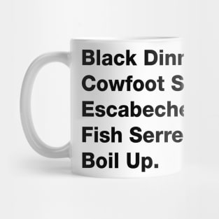 Belizean Dishes in Black Text Mug